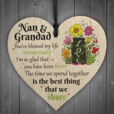 Nan and Grandad Time We Share Wood Hanging Heart Grandparents 