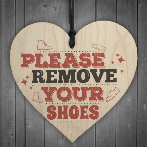 Please Remove Shoes Porch Hanging Door Sign Wooden Heart Plaque 