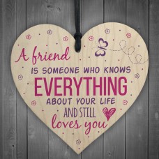 Friends Know Everything Wooden Heart Friendship Plaque Sign Gift