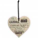 Life is Like A Camera Plaque Wood Hanging Heart Motivation Gifts