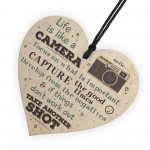 Life is Like A Camera Plaque Wood Hanging Heart Motivation Gifts