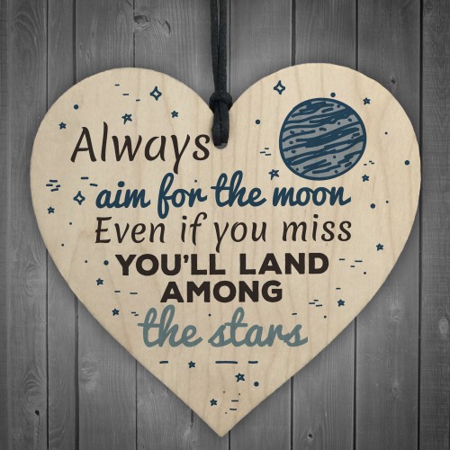 Always Aim For The Moon Wooden Hanging Heart Fun Birthday Gifts