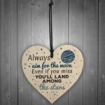 Always Aim For The Moon Wooden Hanging Heart Fun Birthday Gifts