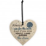 Always Aim For The Moon Wooden Hanging Heart Fun Birthday Gifts