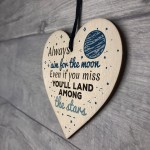 Always Aim For The Moon Wooden Hanging Heart Fun Birthday Gifts