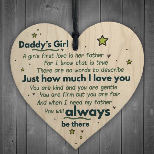 Daddy's Girl Hanging Wooden Heart FATHERS DAY Gift For Him Idea 
