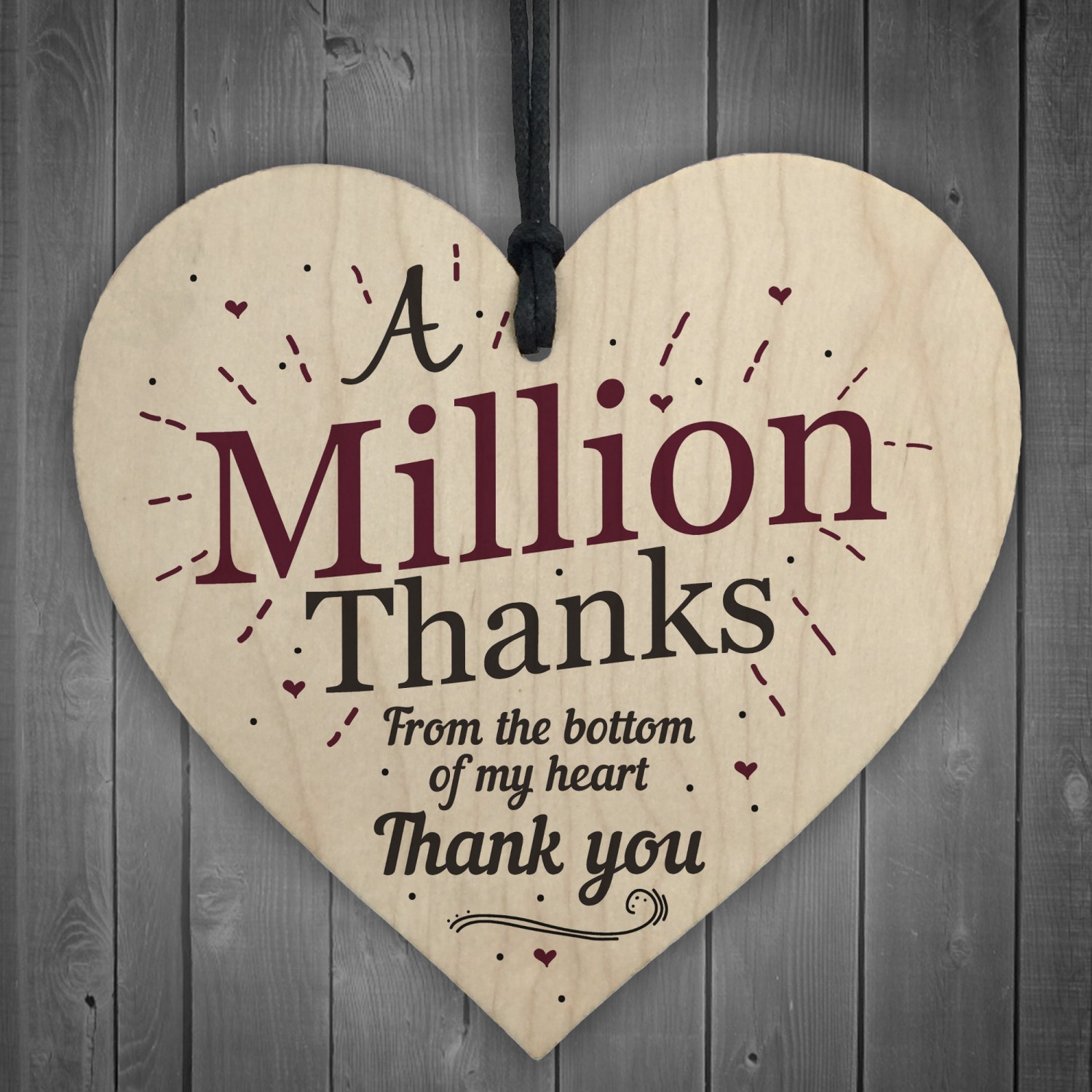 A Million Thanks From My Heart Wooden Hanging Thank You Friendship Love Gift 
