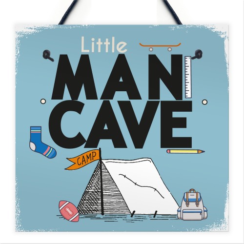 Little Man Cave Hanging Door Sign Kids Bedroom Wall Plaque Decor