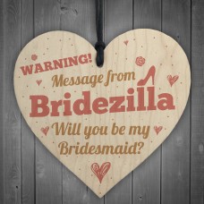 Bridezilla Bridesmaid Maid of Honour Wooden Heart Wedding Invite