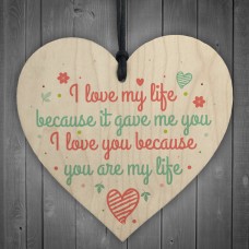 I Love You Friendship Wooden Heart Anniversary Family Mum Nan