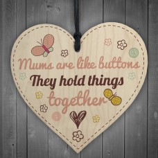 Mums Are Like Buttons Mum Gift Wooden Hanging Heart Sign Present