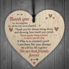 Best Friends Forever Friendship Sign Wooden Heart Plaque Thank