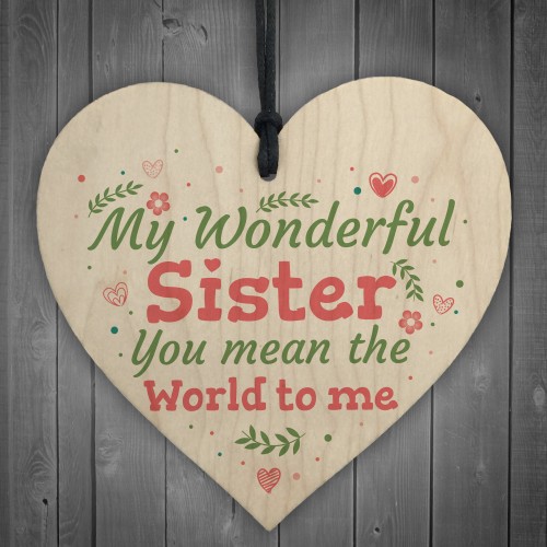 Wonderful Sister Friend Friendship Wooden Heart Plaque Sign Gift