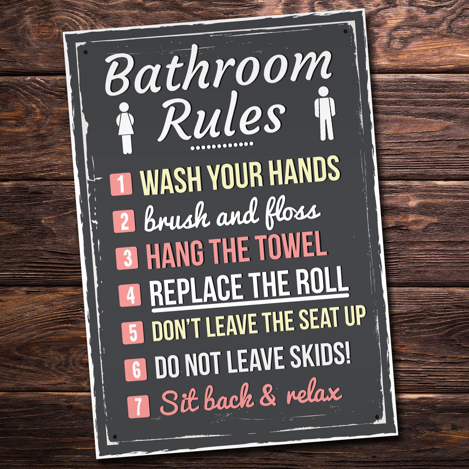 Bathroom Rules Funny Toilet Door Wall Sign Novelty Joke Plaque Bathroom Rules Funny Toilet Door Wall Sign Novelty Joke Plaque