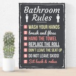 Bathroom Rules Funny Toilet Door Wall Sign Novelty Joke Plaque 