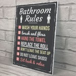 Bathroom Rules Funny Toilet Door Wall Sign Novelty Joke Plaque 