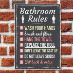 Bathroom Rules Funny Toilet Door Wall Sign Novelty Joke Plaque 