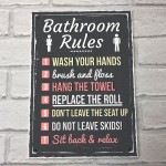 Bathroom Rules Funny Toilet Door Wall Sign Novelty Joke Plaque 