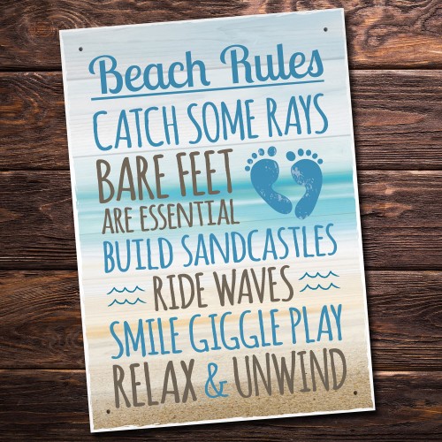 Beach Rules Seaside Nautical Hanging Wall Sign Plaque Decor Gift