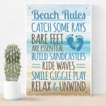 Beach Rules Seaside Nautical Hanging Wall Sign Plaque Decor Gift