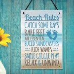 Beach Rules Seaside Nautical Hanging Wall Sign Plaque Decor Gift