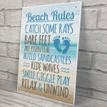 Beach Rules Seaside Nautical Hanging Wall Sign Plaque Decor Gift