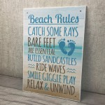 Beach Rules Seaside Nautical Hanging Wall Sign Plaque Decor Gift