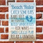 Beach Rules Seaside Nautical Hanging Wall Sign Plaque Decor Gift