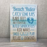 Beach Rules Seaside Nautical Hanging Wall Sign Plaque Decor Gift