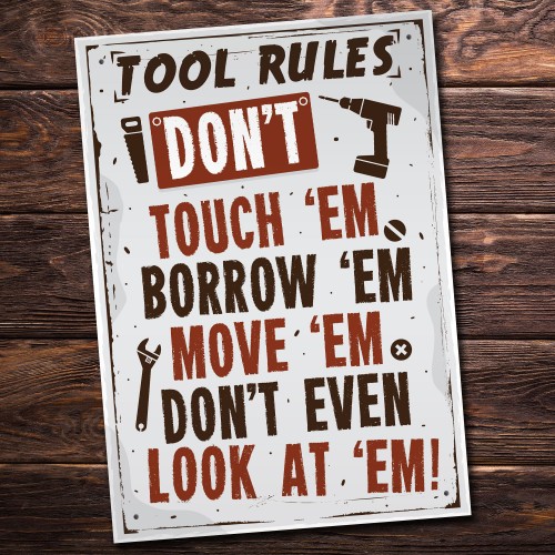 Tool Rules Hanging Sign Pub Garage Man Cave Workshop Dad Gifts