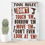 Tool Rules Hanging Sign Pub Garage Man Cave Workshop Dad Gifts