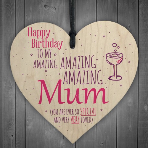 Amazing Happy Birthday Wooden Heart Mum Mummy Funny Card