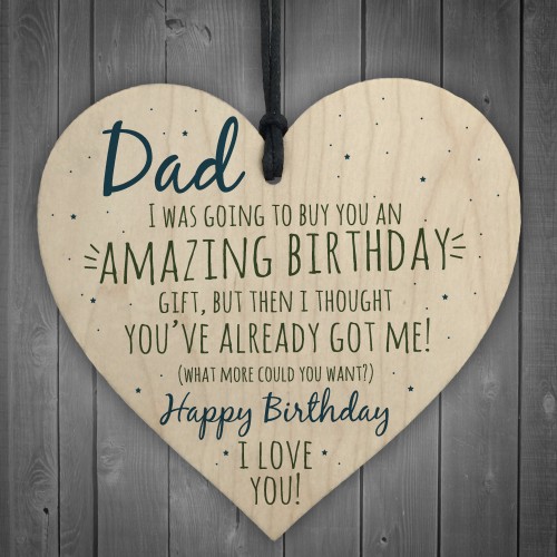 Amazing Happy Birthday Wooden Heart Dad Daddy Funny Card Baby