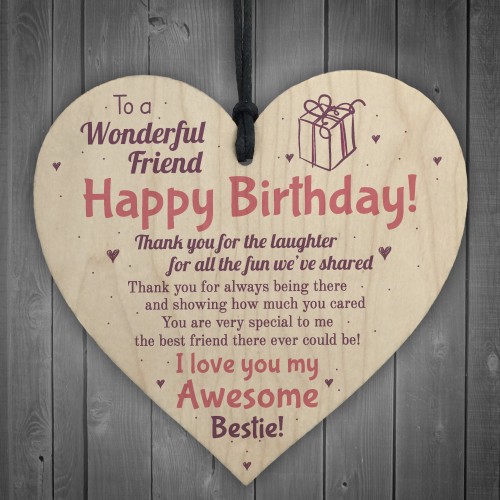 Friendship Best Friend Plaque Happy Birthday Heart Gift Mum 