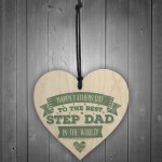 Fathers Day Best Step Dad Father Hanging Wood Heart Gift For Him
