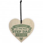 Fathers Day Best Step Dad Father Hanging Wood Heart Gift For Him