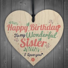 Happy Birthday Sister Friendship Wood Heart Keepsake Chic Gift