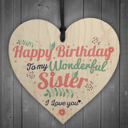 Happy Birthday Sister Friendship Wood Heart Keepsake Chic Gift