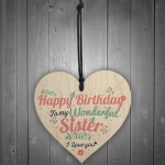 Happy Birthday Sister Friendship Wood Heart Keepsake Chic Gift