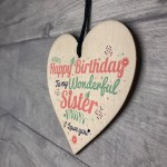 Happy Birthday Sister Friendship Wood Heart Keepsake Chic Gift