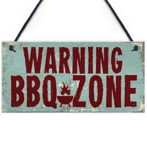 Warning BBQ ZONE Barbecue Garden Bar Hanging Wall Plaque Sign