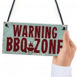 Warning BBQ ZONE Barbecue Garden Bar Hanging Wall Plaque Sign