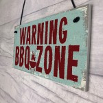 Warning BBQ ZONE Barbecue Garden Bar Hanging Wall Plaque Sign
