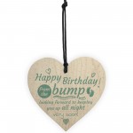 Happy Birthday From Bump Wooden Heart Dad Mum Funny Baby Gift 