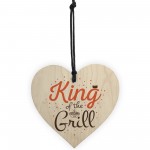 King Of The Grill Cooking Kitchen Garden BBQ Dad Gift Wood Heart