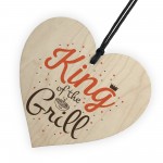 King Of The Grill Cooking Kitchen Garden BBQ Dad Gift Wood Heart