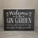 Welcome To The Gin Garden Hanging Alcohol Wall Sign Garden Sign