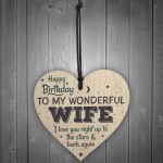 Wonderful Wife Happy Birthday Wood Heart Husband Love Wall 