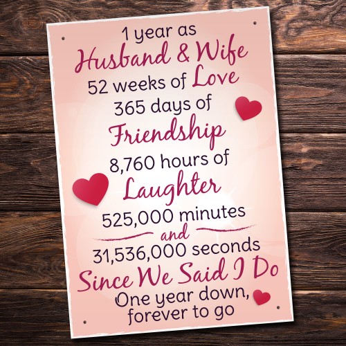 1st Wedding  Anniversary  Plaque Husband Wife  Gift  For Her Women