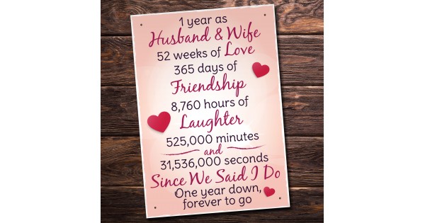 1st Wedding Anniversary Plaque Husband Wife Gift For Her Women 1st Wedding Anniversary Plaque Husband Wife Gift For Her Women